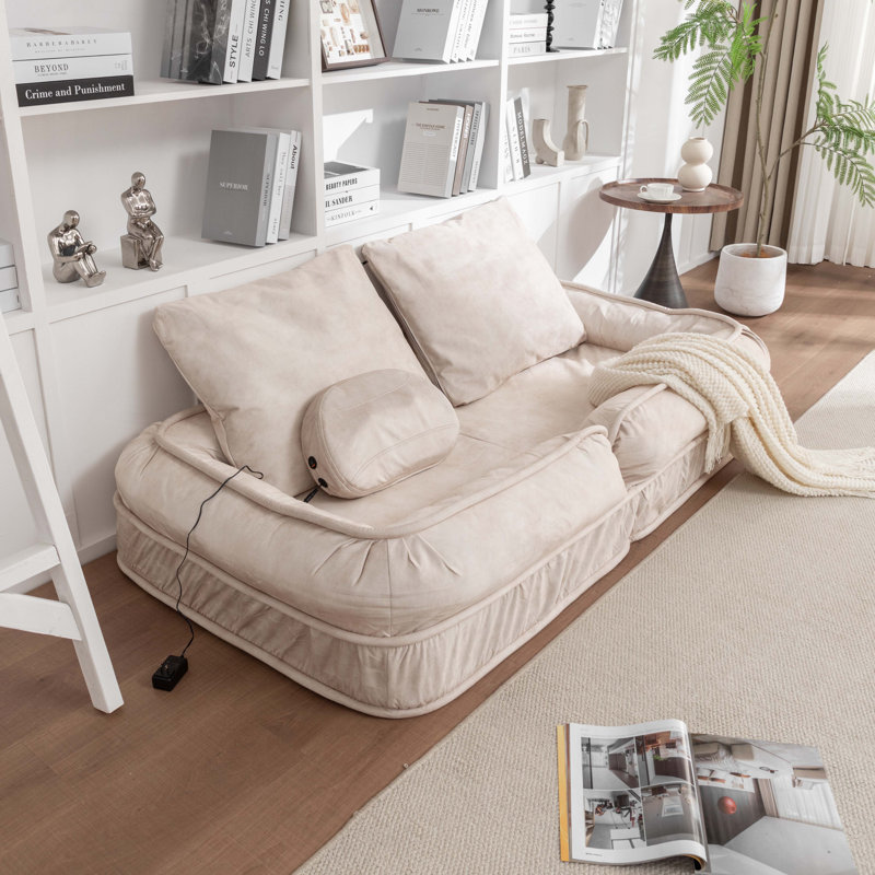 Canapé rembourré avec 2 coussins moelleux, 5 coussins réglables et massage, Velours beige