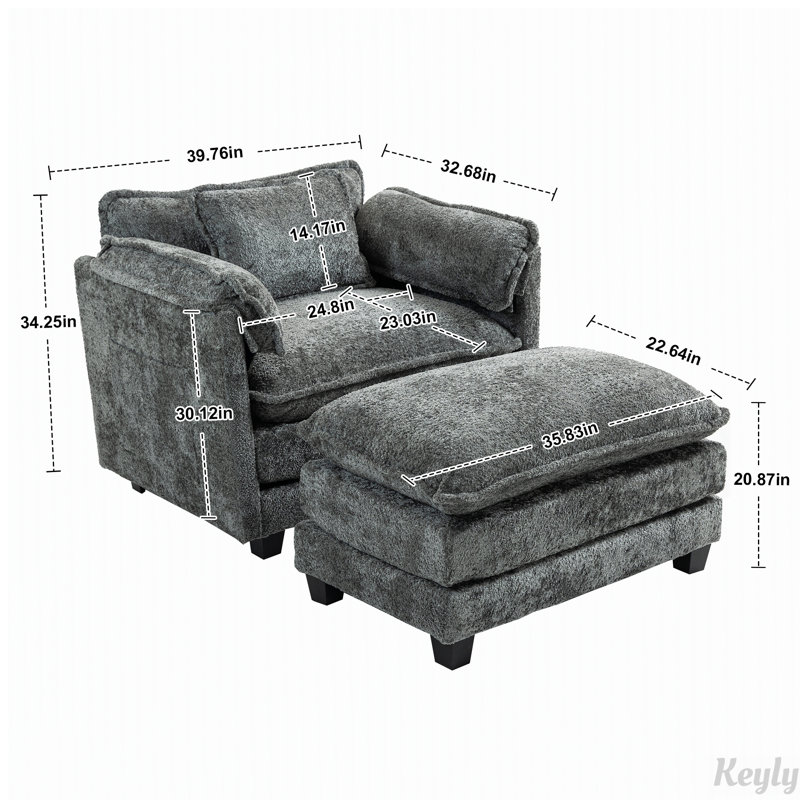 Fauteuil simple surdimensionné de 39,76 po avec repose-pieds Boucle, Dark Grey Boucle
