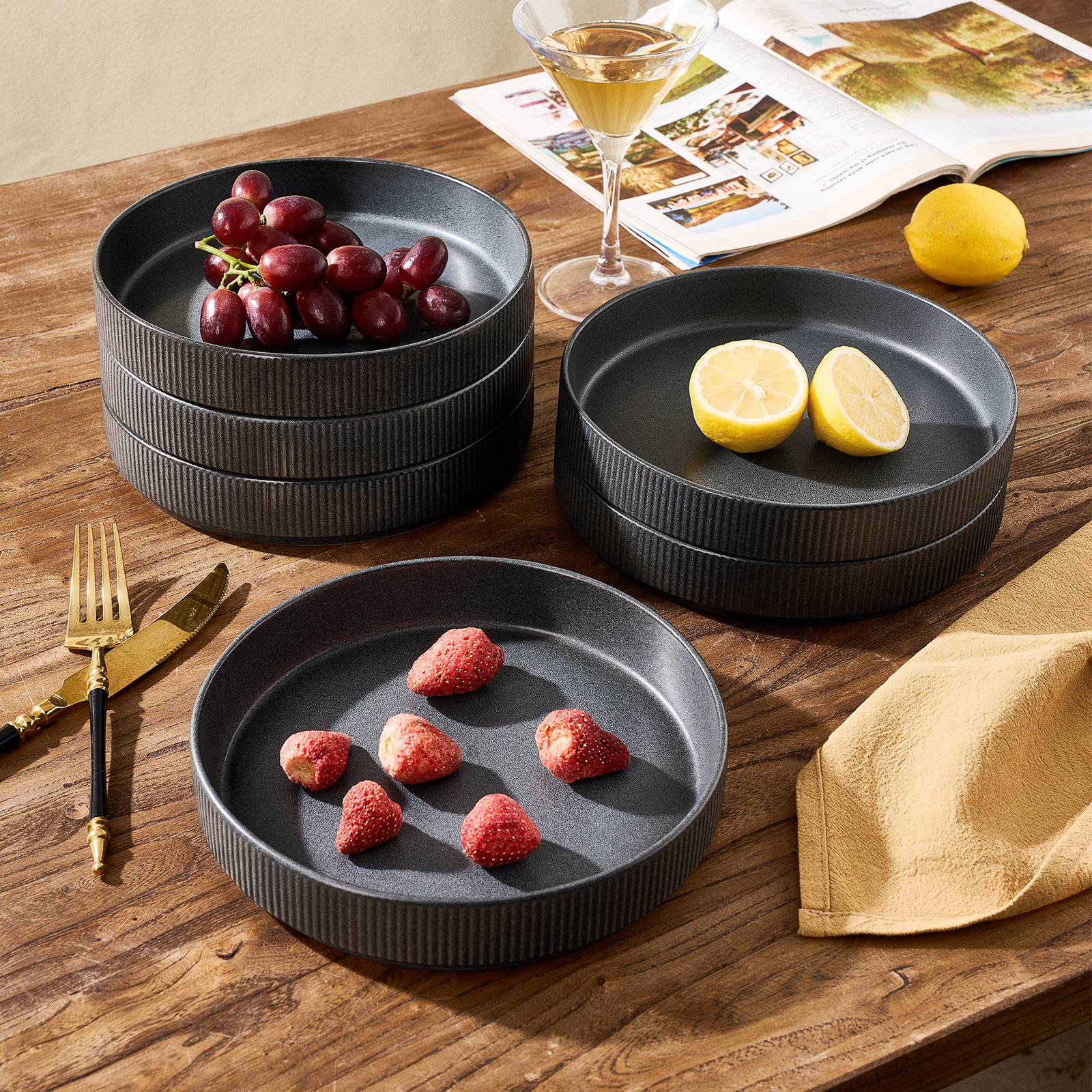 Stoneware Pasta Bowl, Matte Dark Charcoal