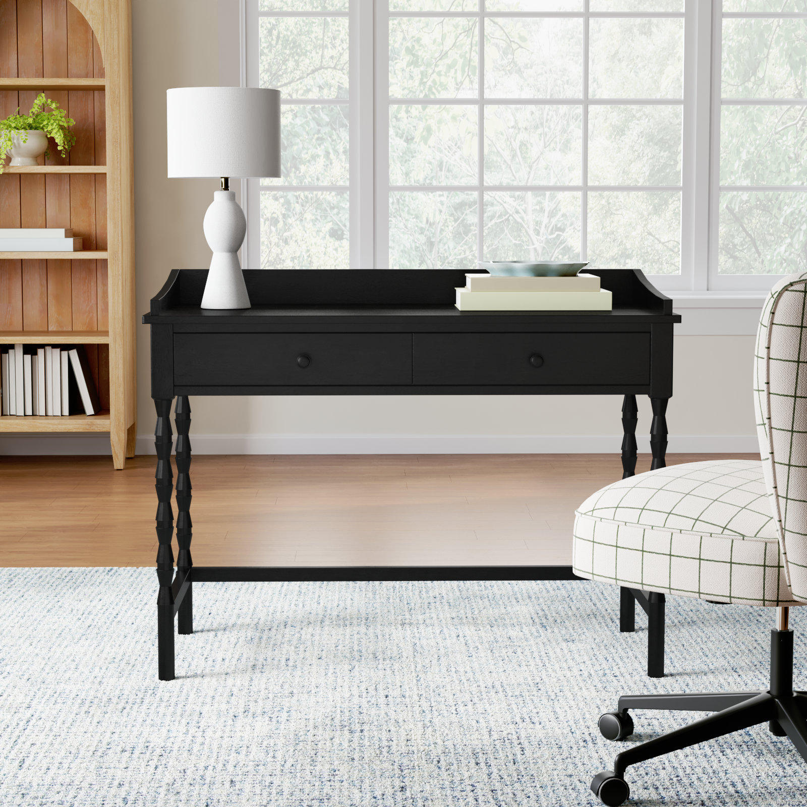 Mia 47" Pine Writing Desk, Matte Black