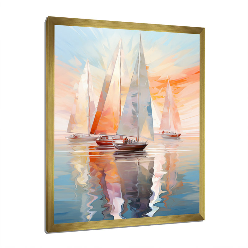 Minimalisme, voilier, rythme, art mural, Cadre doré simple, H 40 po x l 30 po x P 1,5 po