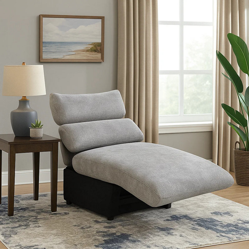 Falo Modular Power Motion Recliner Armless Chair, Light Gray Chenille