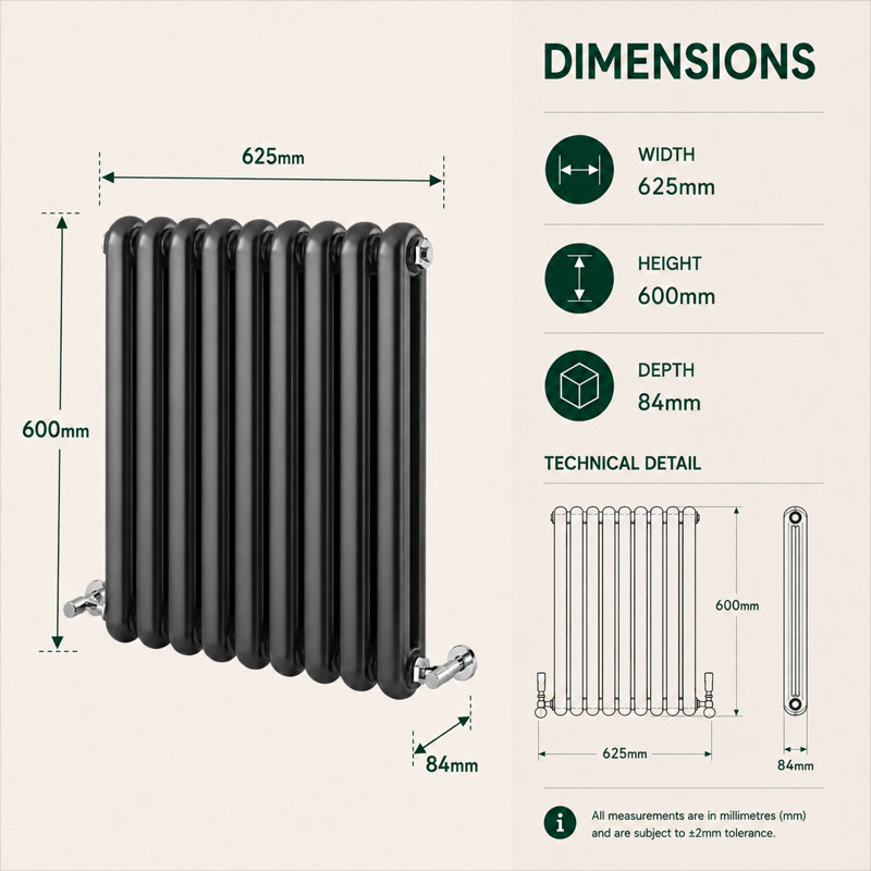 Horizontal Oval Panel Radiators, 60 cm H x 62.2 cm W x 10 cm D, Grey