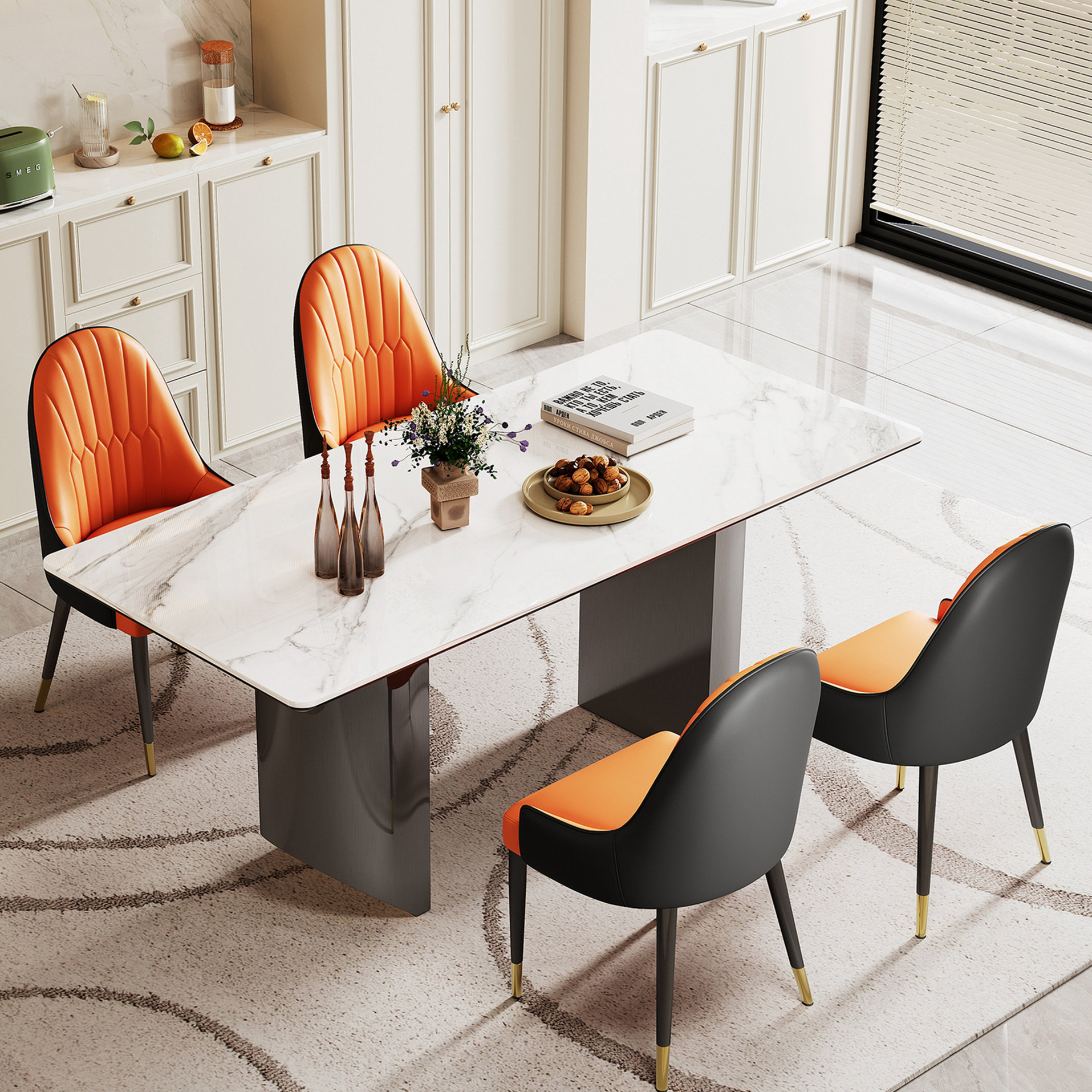 Ivy Bronx 0.47" Sintered Stone Glass Dining Table, Stainless Steel Base