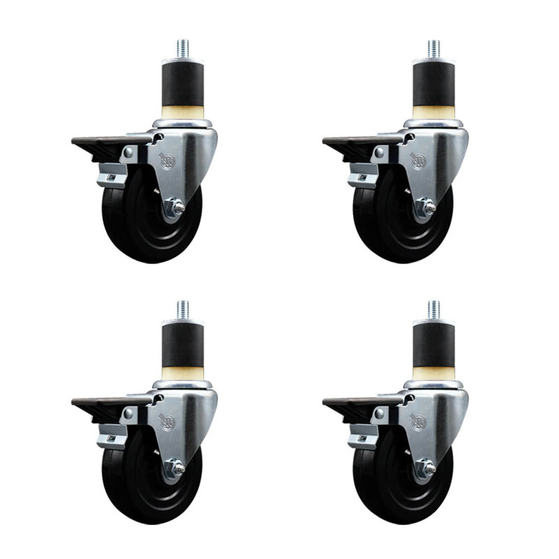 Ensemble de roulettes extensibles pivotantes en caoutchouc souple avec frein SCC PLB 4 po x 1-7 / 8 po