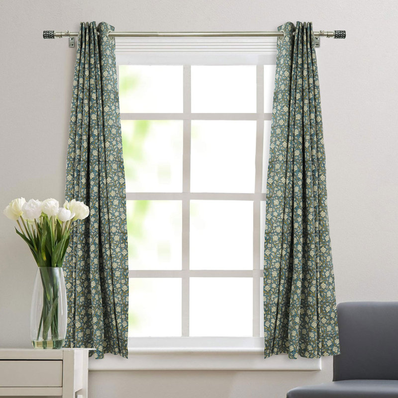 Rideau de fenêtre avec œillets pour salon Amritvella, Bleu / vert, L 54 po x L 120 po