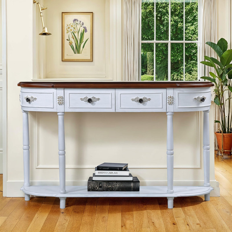 Console élégante avec 2 tiroirs et une tablette spacieuse, Blanc