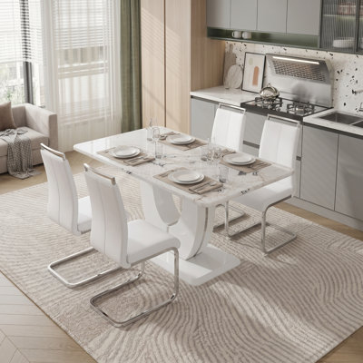 Modern 5-Piece Rectangular Faux Marble Dining Table Set