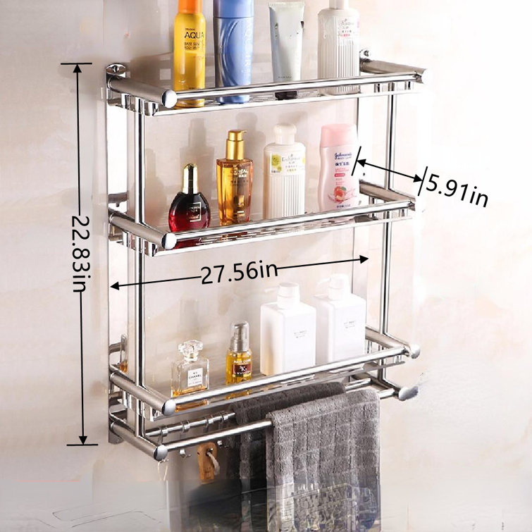Rebrilliant Shower Caddy, 5 Packs Shower Organizers with 3 Shower Shelves 2 Soap Dishes & 6 Hooks, Stainless Steel Wall Rack Basket with Adhesives or Screws Mount