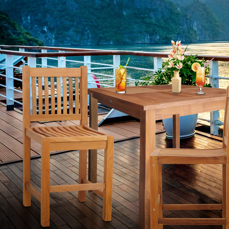 Elzas Outdoor Teak Bar Stool, 24.5"