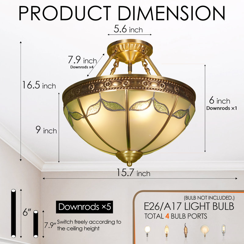 4-Light Tiffany Style Semi-Flush Mount Ceiling Light