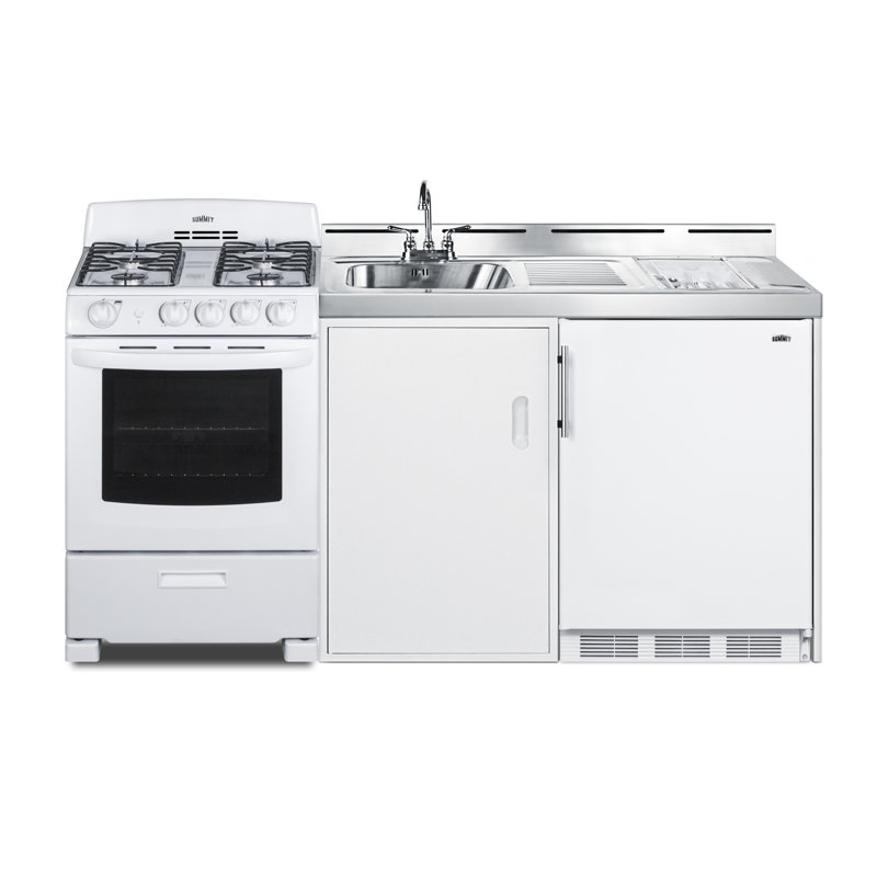 Summit 72" White All-in-One Kitchenette with Gas Range and Sink