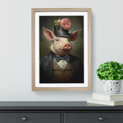 Pig Victorian - Single Picture Frame Print on Wood
