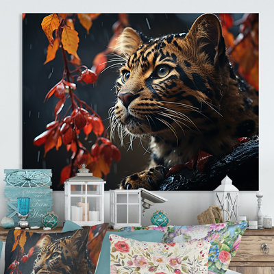 Photo de léopard en automne I - Art mural en métal animal léopard / guépard
