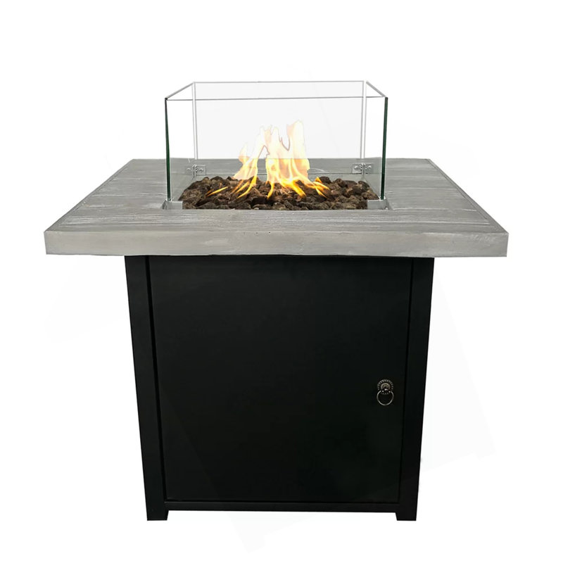 Foyer de table au propane en béton renforcé de fibres, Gris / Noir, H 24 po x l 30 po x P 30 po