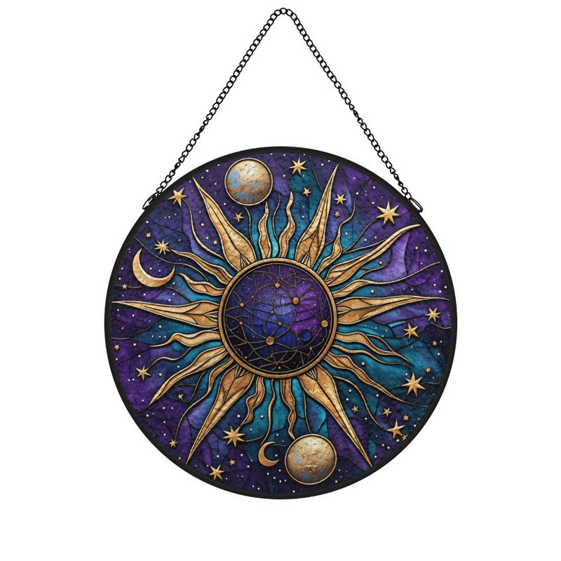 Panneaux de vitrail céleste Sun Moon, 7,8 x 7,8 po (20 x 20 cm)