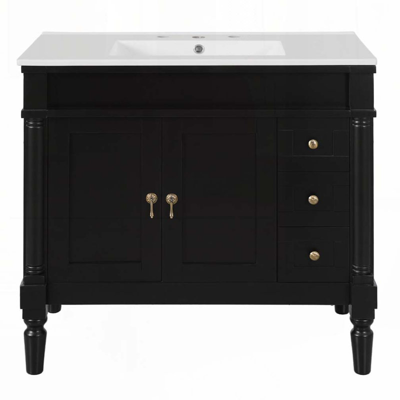 Meuble-lavabo 36 po avec lavabo en céramique, tablettes réglables, Noir