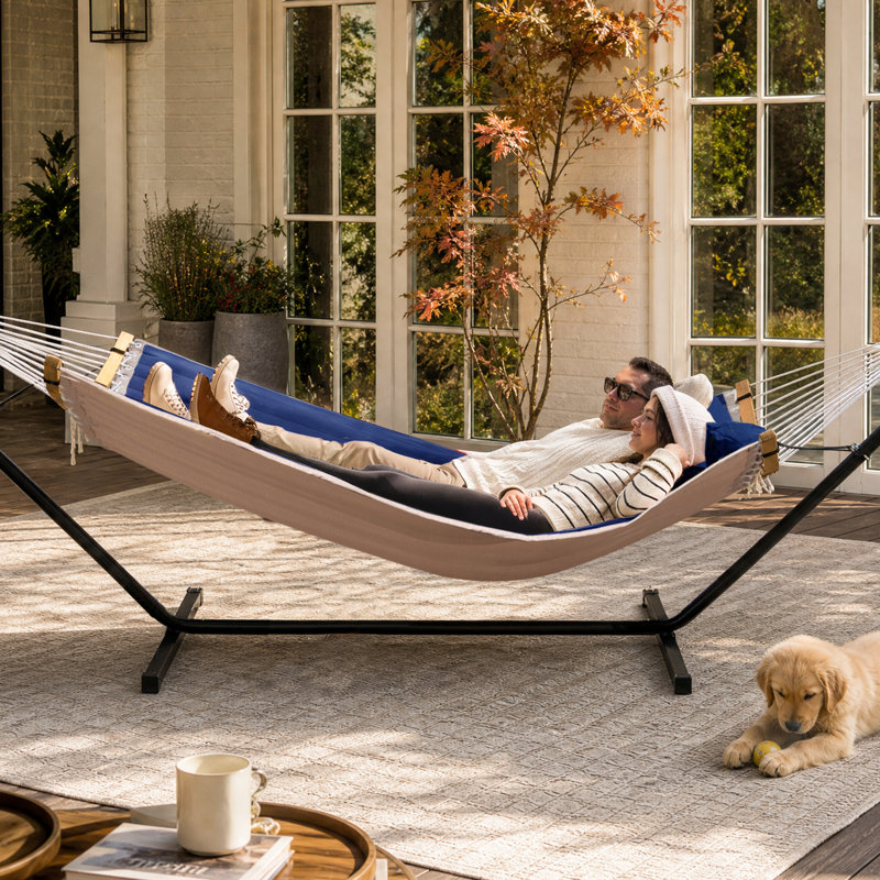 Grand hamac double de 55 pouces avec support Cruce, capacité 450 lb, Cruce, Bleu très foncé