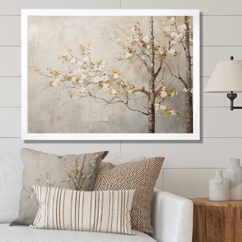Harmonisation des arbres beiges III sur toile, H 12 po x l 20 po x P 1 po, Cadre simple blanc