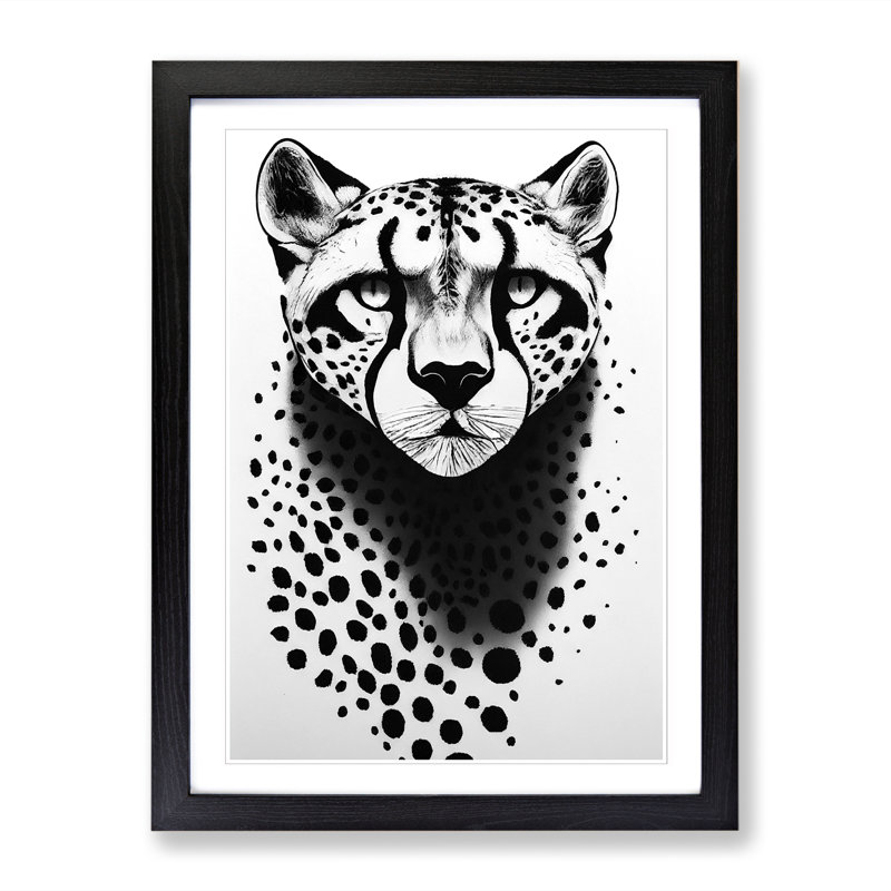 Cheetah Monochrome - Picture Frame Print, 46cm H x 34cm W, Walnut Framed
