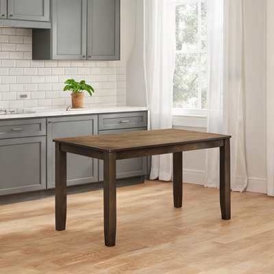Table de salle à manger rectangulaire avec finition brune, pieds en bois d'hévéa massif, sièges 4-6, style contemporain, 59 po de largeur
