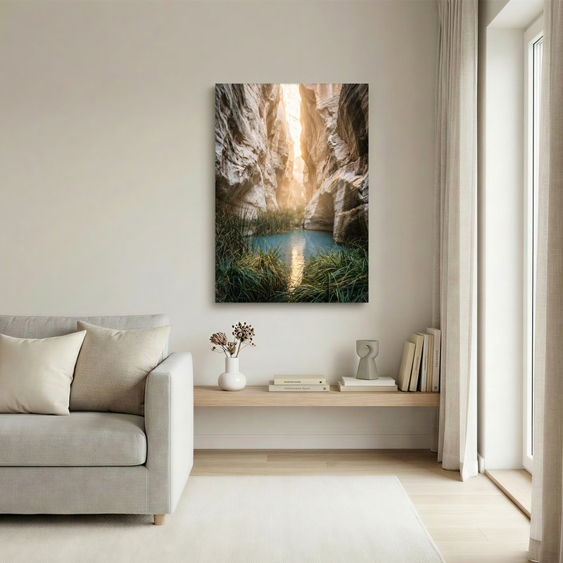 Art mural sur toile à rainures avec eau turquoise et herbe verte, H 48 po x l 32 po