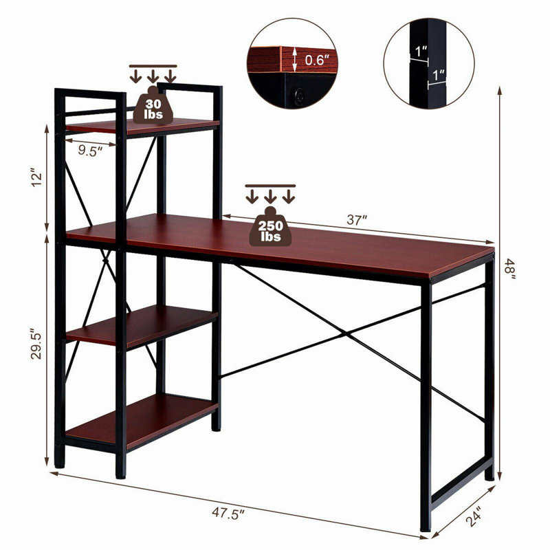 Metal Base Writing Desk, Coffee/Black