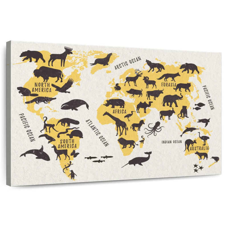 Aliaz Animal Icons World Map, 24" H x 36" W