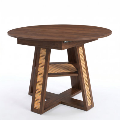 Extendable Round To Oval Dining Table With Removable Leaf And Storage Shelf