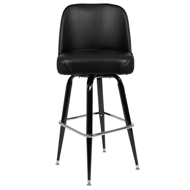 James Metal Barstool with Swivel Vinyl Upholstered Bucket Seat and Footrest, 2, Black