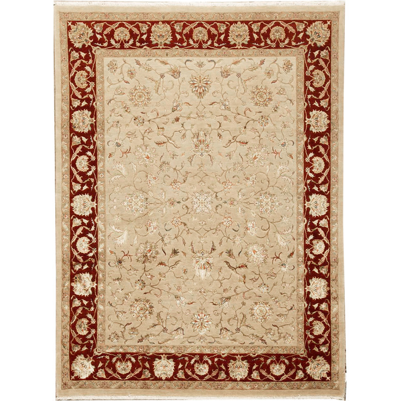 Tapis beige et rouge noué à la main de haute qualité