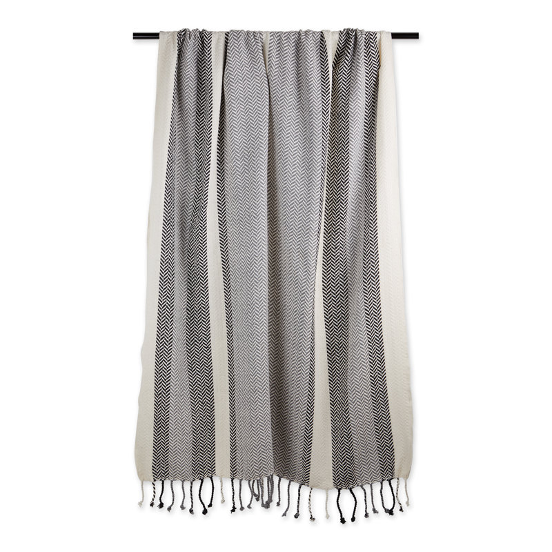 Jeté 100% coton , Ivoire / gris / noir