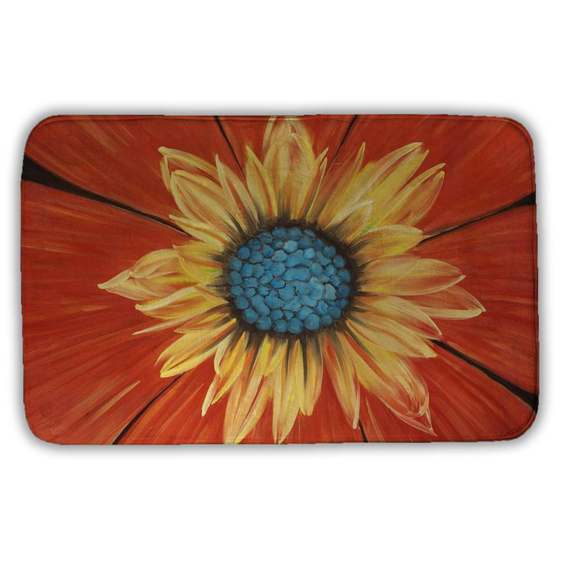Flower middle Bath Mat with Non-Slip Backing - Quick Dry Memory Foam Bathroom Rug - Absorbent - Modern Plush Spa-Style - Machine Washable