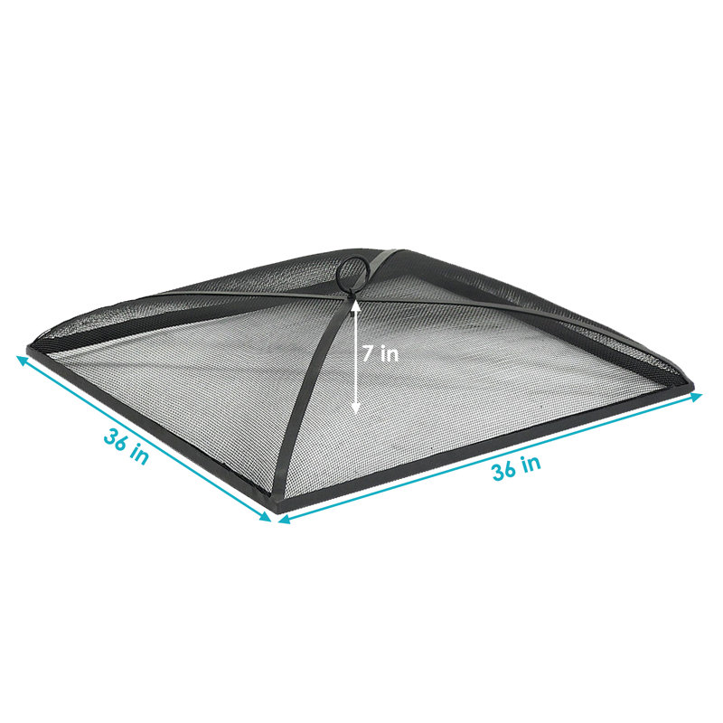 Square Steel Mesh Black Fire Pit Spark Screen Cover, 7" H x 36" W x 36"D
