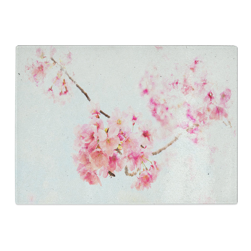 Tempered Glass Pink Sakura Blossom Tree in Bloom Chopping Board, 20 cm x 28.5 cm