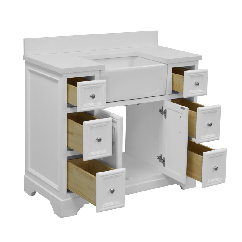 Ensemble de meuble-lavabo simple 42 po Emiliano, Blanc, Quartz
