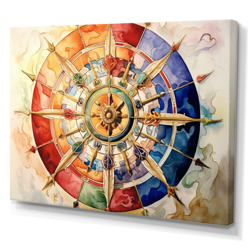 La roue religieuse du dharma sur toile, H 30 po x l 40 po x P 1,5 po, Toile tendue