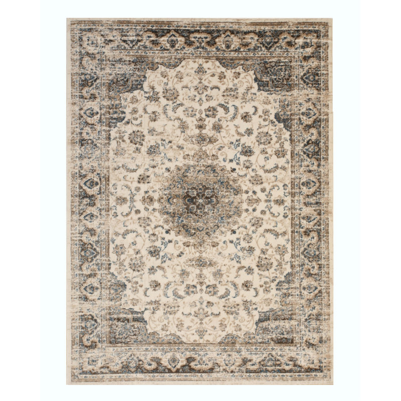 Huckabee Ivory Machine Made Area Rug, Rectangle 5'3" x 7'3"