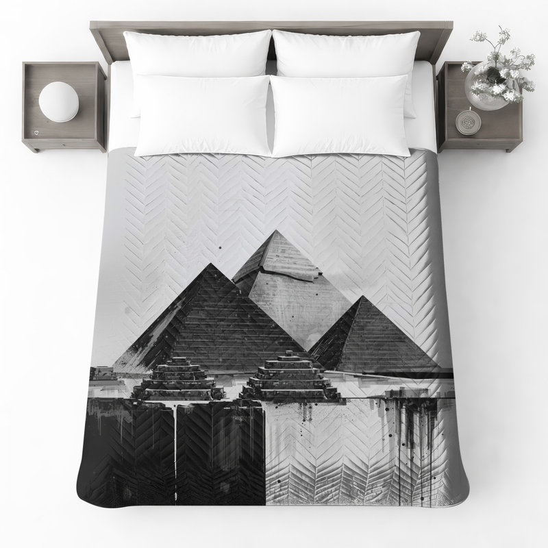 Couvre-lit matelassé noir et blanc Pyramids toutes tailles, Grand lit