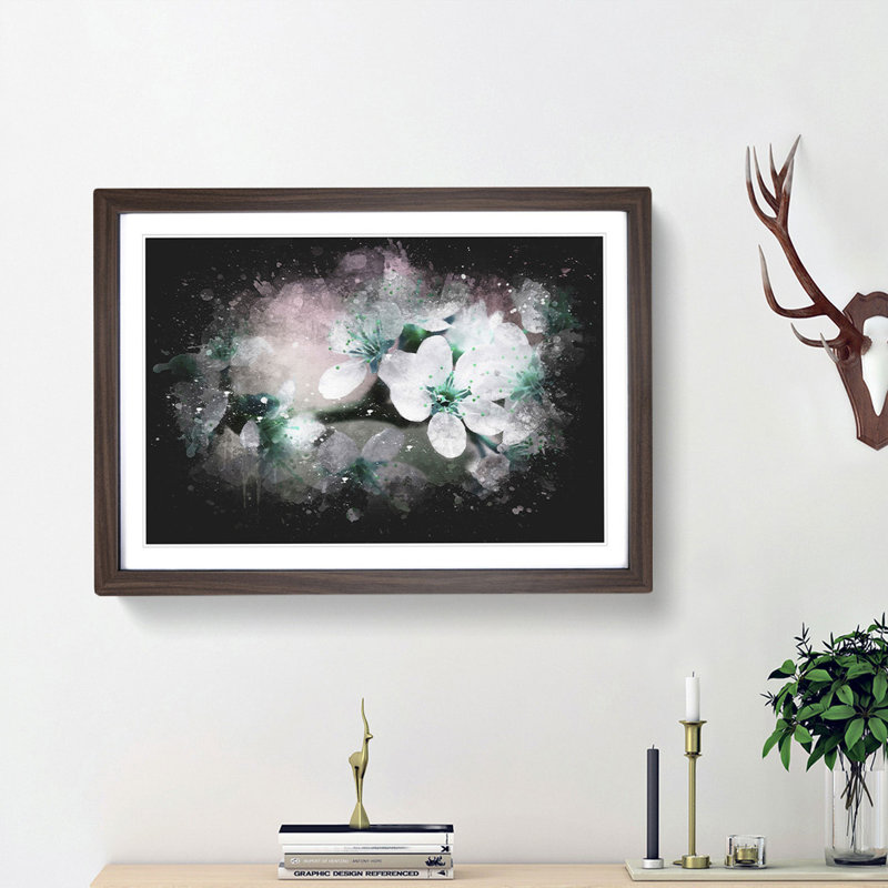 White Cherry Blossom Tree in Bloom - Picture Frame Graphic Art Print, 45cm H x 63cm W x 2cm D, Walnut Framed