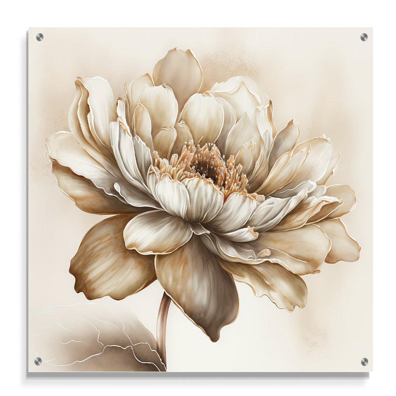 Indigold, fleur beige I - décoration florale murale en acrylique, H 16 po x l 16 po