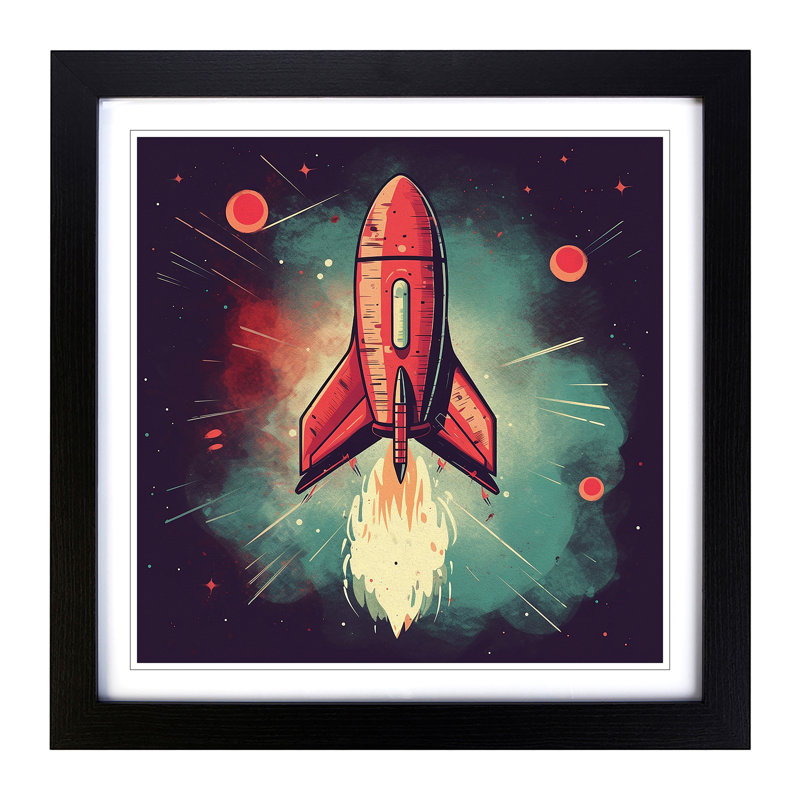 Rocket Retro - Single Picture Frame Print on Wood, Oak