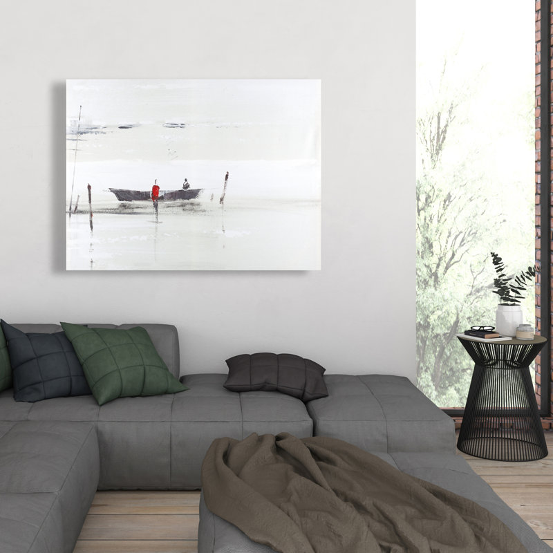 Toile bateau minimaliste sur le lac | Salon Home Decor