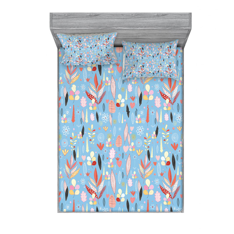 Ensemble de draps à feuilles d'automne sur fond de jardin, Ensemble de draps pour lit double avec un drap-hou