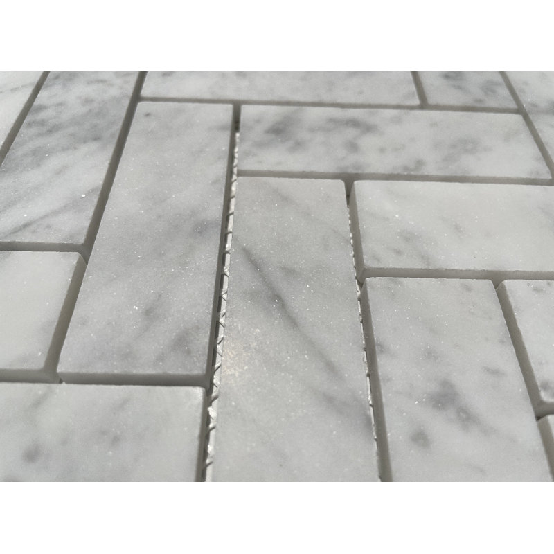 13" x 12" Marble Herringbone Mosaic Wall & Floor Tile, White/Gray