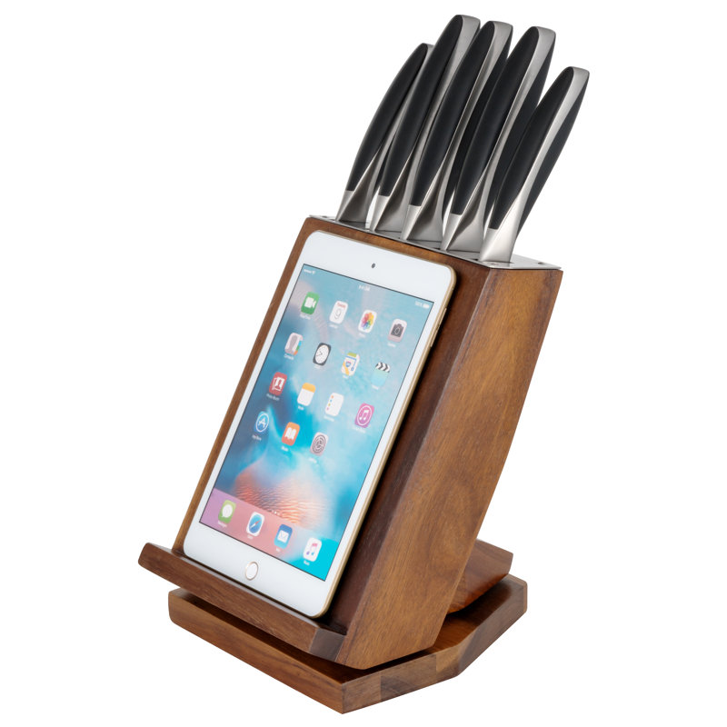 6-Piece Japanese Stainless Steel Knife Block Set with Rotating Knife Block and Tablet Holder 6-Piece Japanese Stainless Steel Knife Block Set with Rotating Knife Block and Tablet Holder