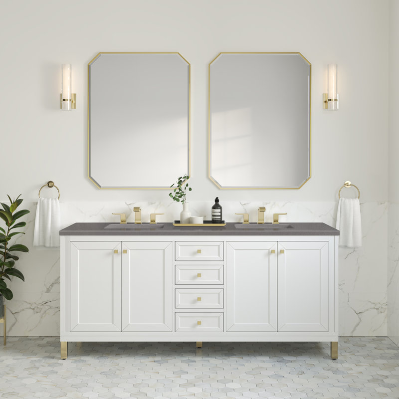 Chicago 72'' W Double Vanity, Glossy White, Parisien Bleu, 8" Widespread