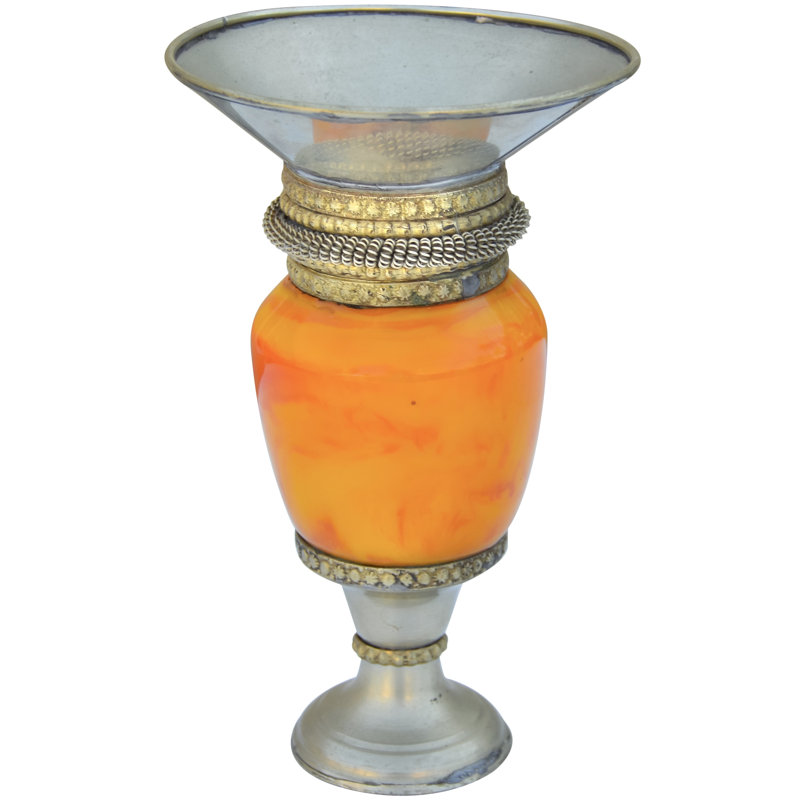 Porte-bougie orange marocain du milieu du 20e siècle gravé à la main