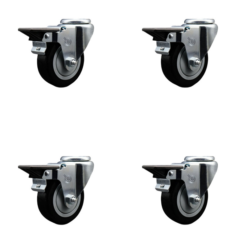 Roulettes pivotantes en poly avec freins Posi Lock, Noir