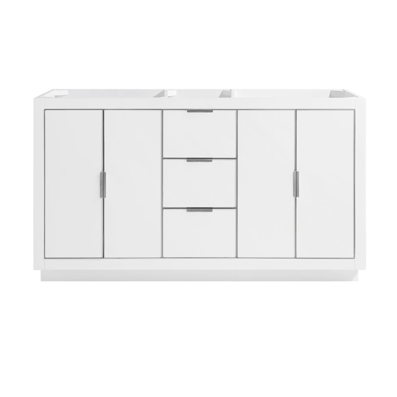 Austen 60'' W Double Bathroom Vanity Base, Off White/Brushed Silver